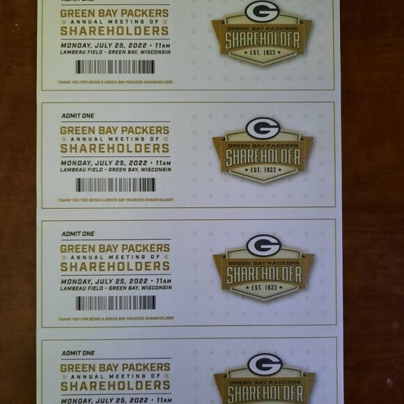 2 2025 GREEN BAY PACKERS STOCK STOCKHOLDERS ANNUAL MEETING TICKETS 7/25 BE THERE - Picture 1 of 2